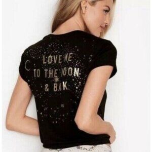 size XS VS Victoria's Secret Love me‎ to the Moon & back black tee gold stars